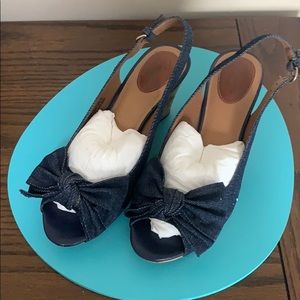 Clarks denim bow wedge sandals
